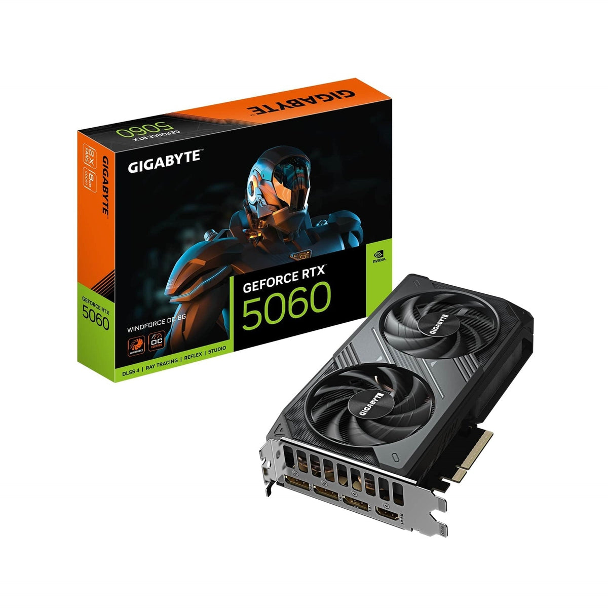 Gigabyte NVIDIA GeForce RTX 5060 WINDFORCE OC 8GB GDDR7 Graphics Card, 3840 CUDA Cores, 2512MHz Core Clock, Dual Fan, 3x DisplayPorts / 1x HDMI Ports