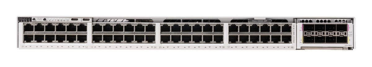 Cisco C9350-48P provides 48 ports, 30W PoE, A100/L ASIC, 10M/100M/1G speeds