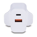 LINDY 73425 30W USB Type A & C Charger UK Plug, 3A, Power Delivery 3.0 + PPS, 2 Output Connectors (USB, 24 pin USB-C), White