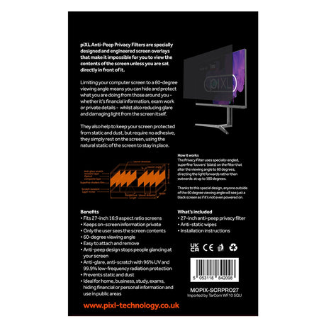 piXL 27 Inch Monitor Security Privacy Screen/ Privacy Filter, Anti-Glare, Anti-Peep, Anti-Static & Blackout